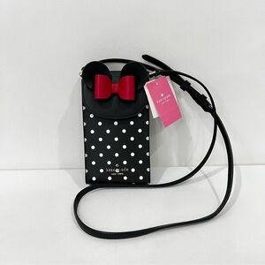 Kate Spade X Disney Minnie Mouse North South Flap Phone Crossbody Bag Black/Whit